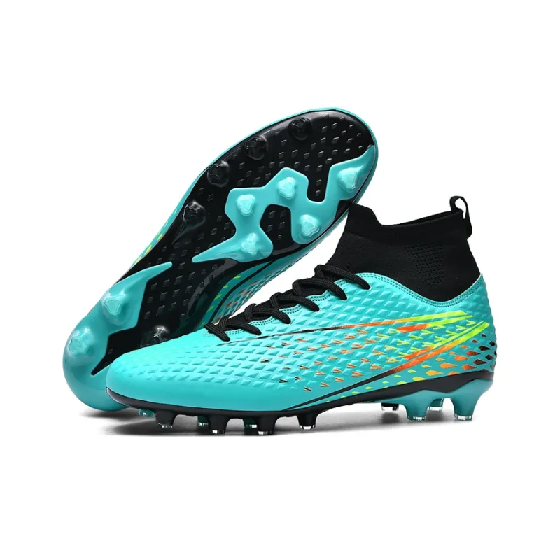 Kuding Soccer Shoes Unisex High Top Black/White/Aqua-19