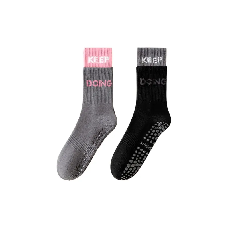 TLXT Mid Calf Socks Women's Anti Slip Silicone Sole Sports Pilates Floor Socks-9