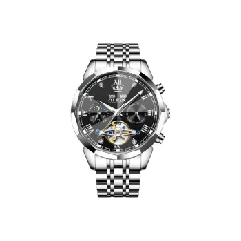 OLEVS Wisdom Series Automatic Mechanical Movement Stainless Steel Watchband Watch Men's Watches Black Dial