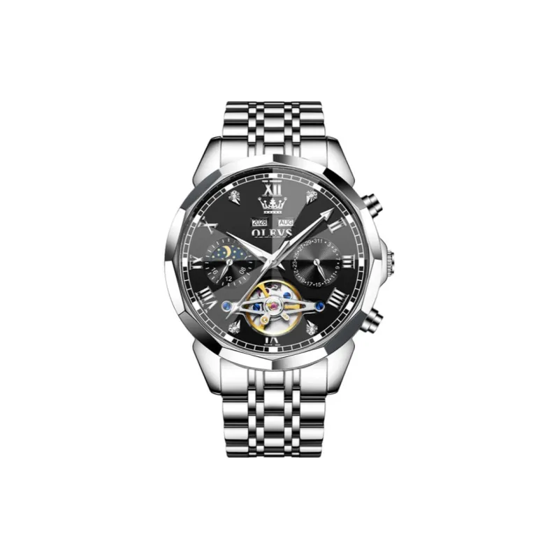 OLEVS Wisdom Series Automatic Mechanical Movement Stainless Steel Watchband Watch Men's Watches Black Dial-0