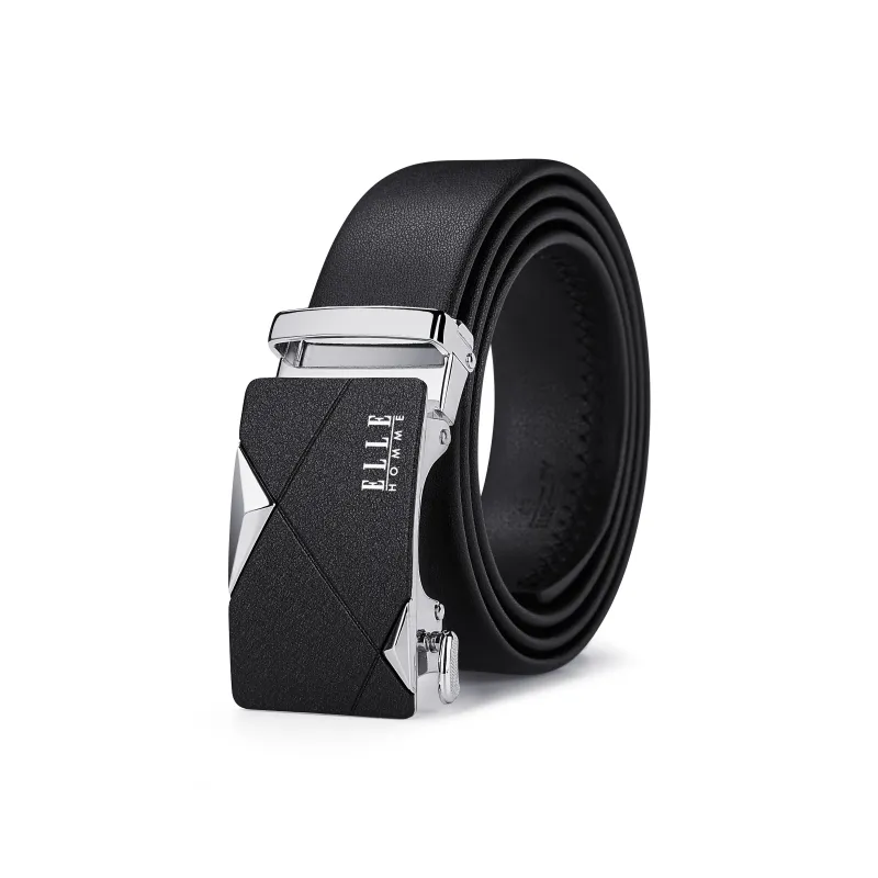 ELLE HOMME Top Grain Cow Leather Business Workplace Etiquette Elegance Belt Men's Gunmetal Width 3.5CM-23