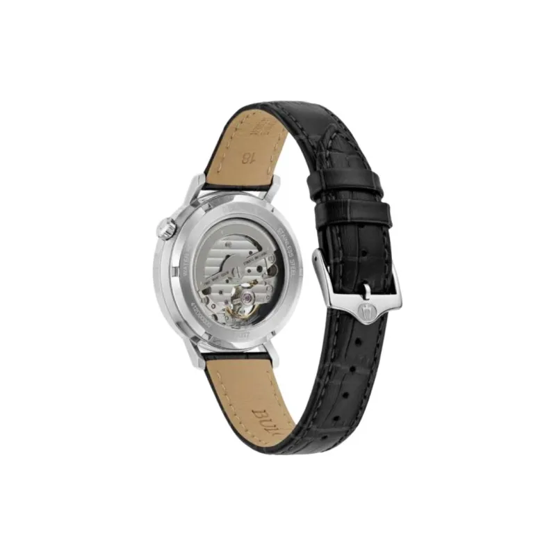 BULOVA Classic Collection Wrist Watch Automatic Mechanical Movement Cow Leather Strap 38mm Black Dial Men's Watches-2