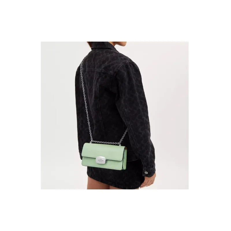 COACH Eliza Leather Shoulder Bag Crossbody Bag Small Size Women's Silver & Light Green-3