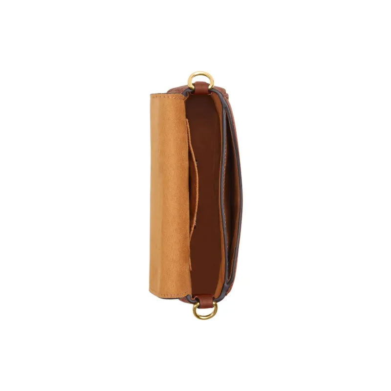 COACH Amelia Soft Pebbled Leather Saddle Bag Shoulder Bag Crossbody Bag Small Size Women's Gold Wood & Red-2
