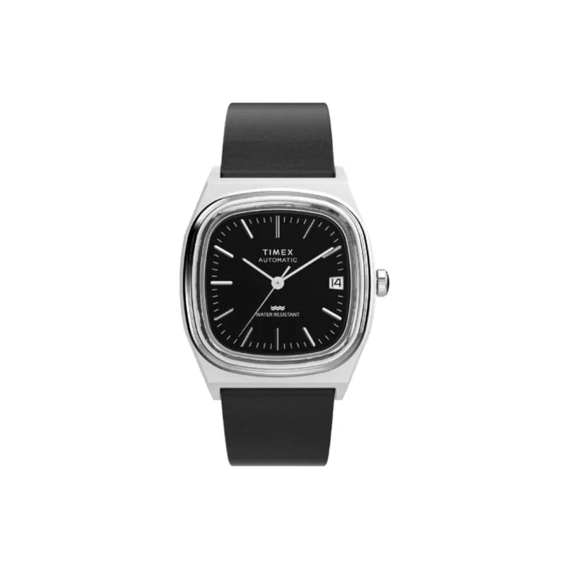 TIMEX Wrist Watch Automatic Mechanical Movement Leather Strap 34mm Black Dial Women's Watch-0