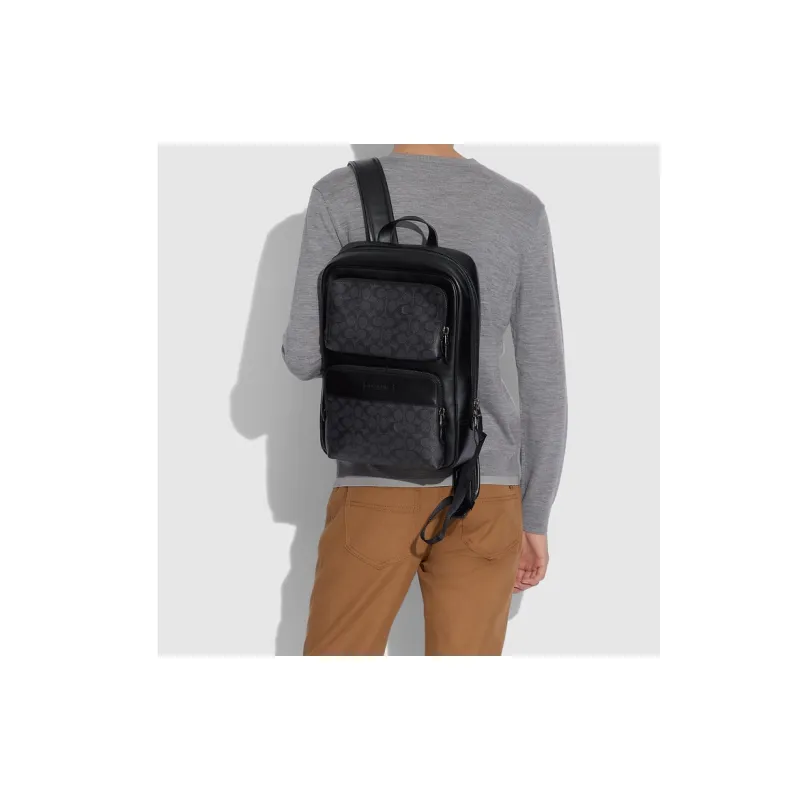 COACH Gotham Canvas With Leather Backpack Large Size Men's Black Copper/Black Monogram-4
