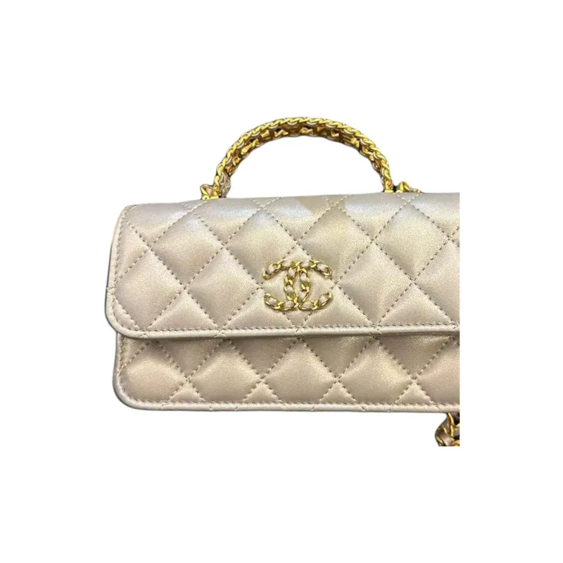 CHANEL Pearl Sheepskin Shoulder Bag, Crossbody Bag, Handbag Women's Gray Silver-2