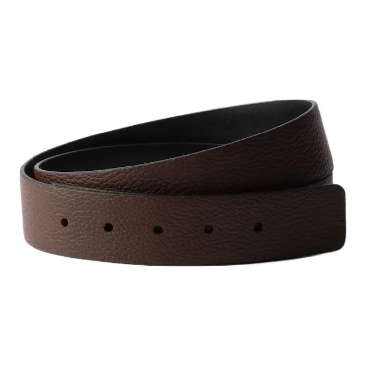 PRADA Calfskin Leather Belts Men's Rusty/Black Width 3.5CM-0