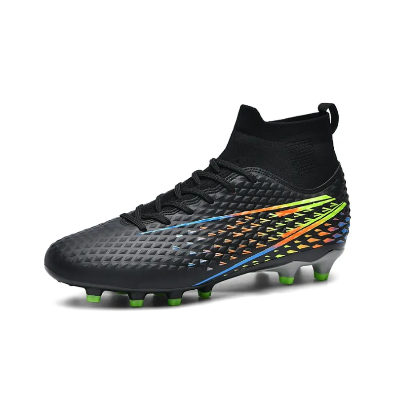 Kuding Soccer Shoes Unisex High Top Black/White/Aqua-0