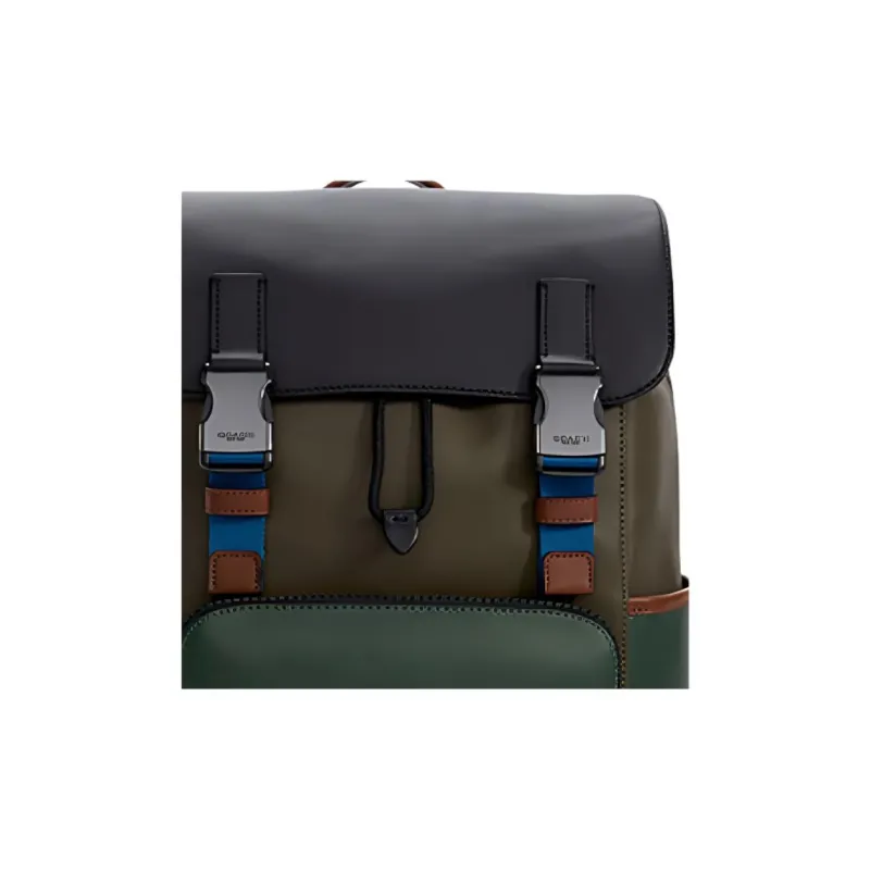 COACH Track Cow Leather Backpack Tubas Men's Army Green & Multicolor-3