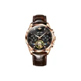 Rose Case Black Dial Brown Leather