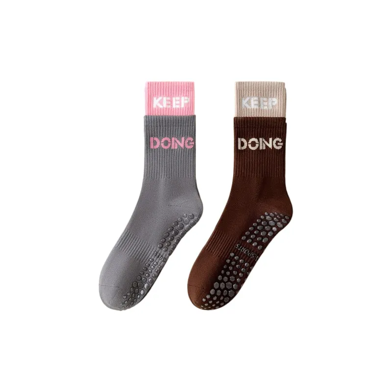 TLXT Mid Calf Socks Women's Anti Slip Silicone Sole Sports Pilates Floor Socks-13