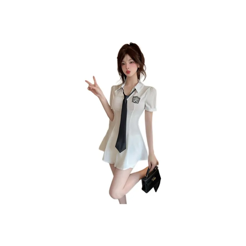 MDEHT Uniforms Women's Shirt Tie+White Shorts Clothing Set-0