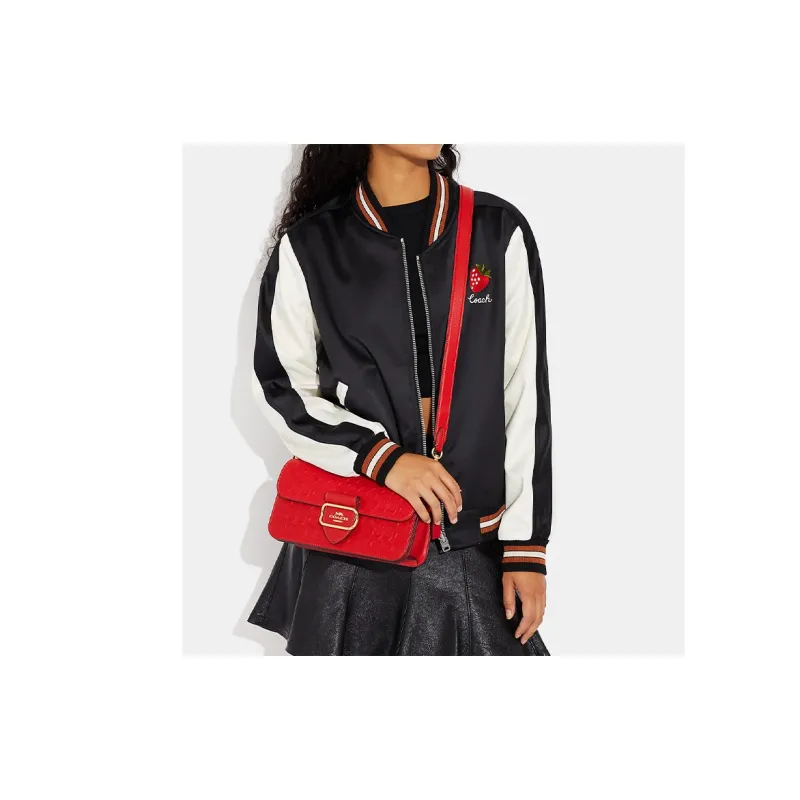 COACH Morgan Leather With Suede With Calfskin Shoulder Bag, Portable Crossbody Bag Women's Red-3