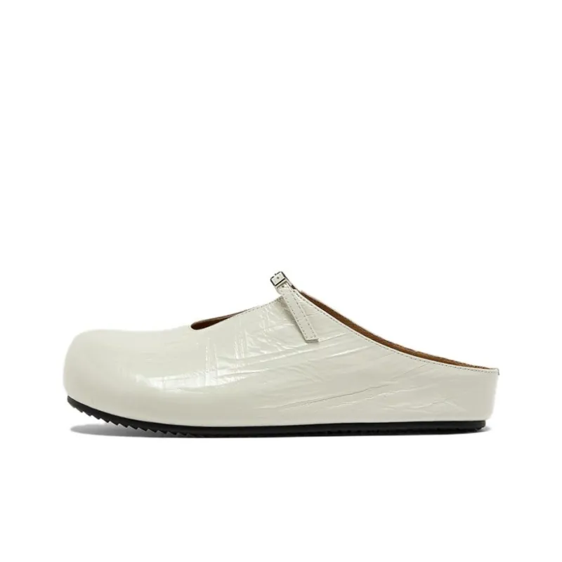 BATA Rubber Sole Leather Patchwork Quiet Closed Toe Slippers Women's-4