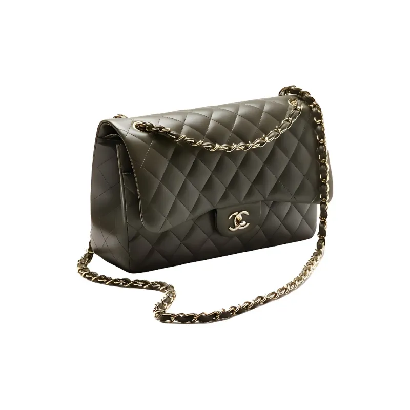 CHANEL Classic Flap CF Sheepskin Shoulder Bag, Crossbody Bag Tubas Women's Khaki-1