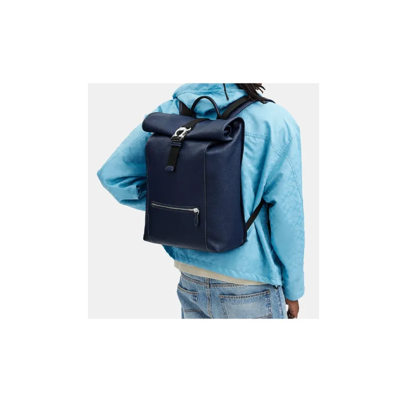 COACH Pebbled Leather Backpack Tubas Men's Marine Blue-4