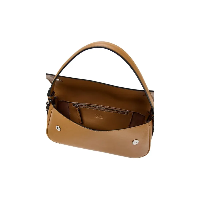 ZARA Polyurethane One Shoulder Handbag Women's Dark Brown Yellow-3