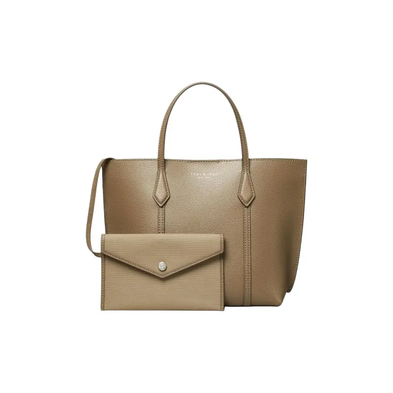 TORY BURCH Leather Tote Bag, Shopping Bag, Handbag Women's Taupe-0