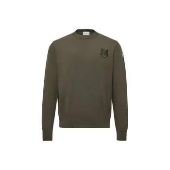 Moncler FW25 Embroidered Monogram Cotton Jumper Sweatshirt Men's Olive Green