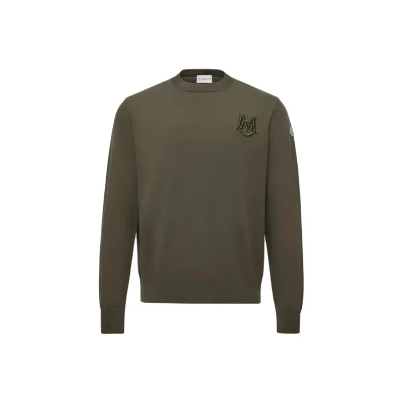 Moncler FW25 Embroidered Monogram Cotton Jumper Sweatshirt Men's Olive Green-0