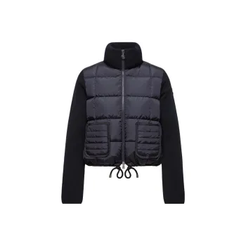 Moncler Square Quilted Padded Wool Zip Up Cardigan Down Jacket Women's Marine Blue