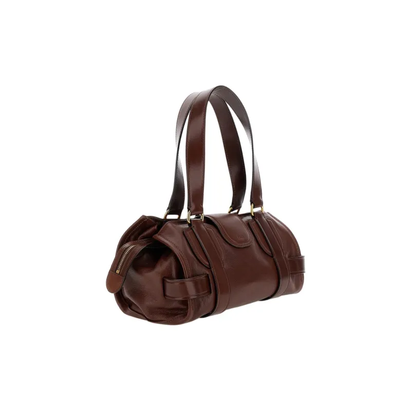 Chloe Leather Tote Bag, Shopping Bag, Shoulder Bag Women's Dark Brown-2