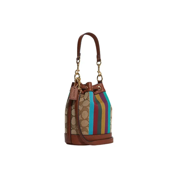 COACH Dempsey Fabric With Cow Leather Bucket Bags Handbags Shoulder Bag Crossbody Bag Mini Women's Khaki-1