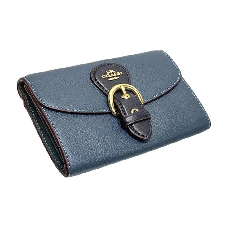 COACH Kleo Pebbled Leather Wallet Women's Denim Blue-1