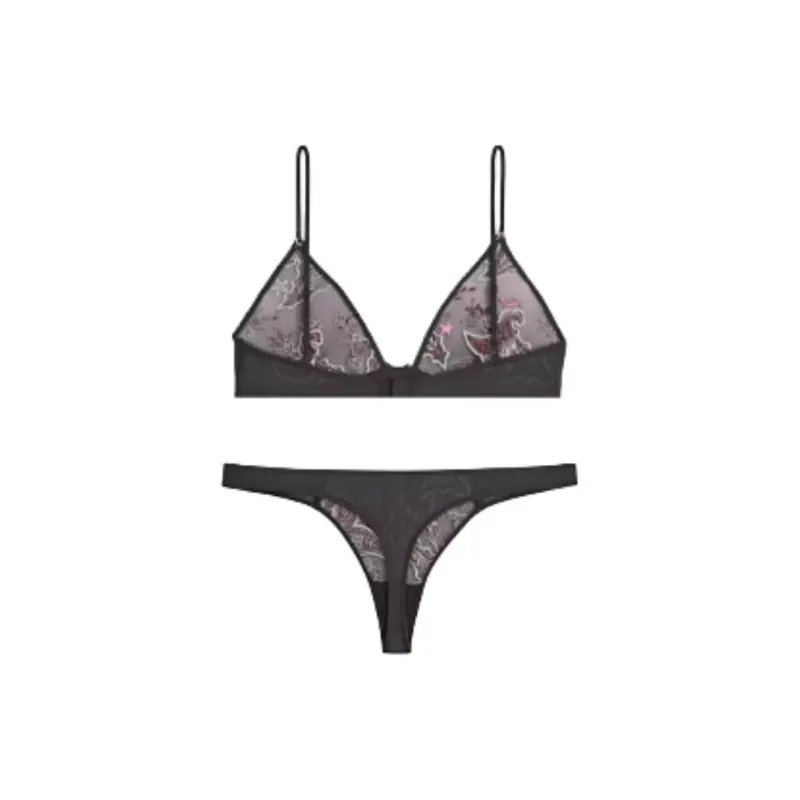 KITH Women's Embroidered Bra & Thong Set Black-1