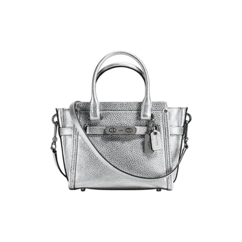 COACH Swagger Leather Crossbody Bag Shoulder Bag Crossbody Bag Handbag Small Size Women's Silver Gray-0