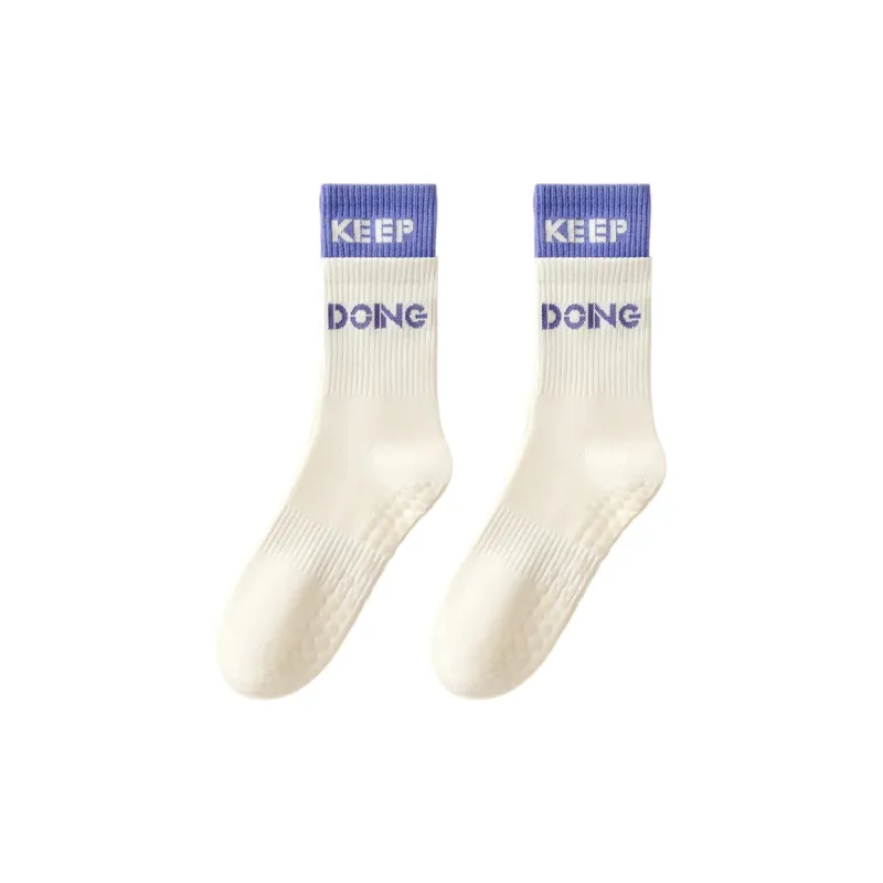 TLXT Mid Calf Socks Women's Anti Slip Silicone Sole Sports Pilates Floor Socks-3