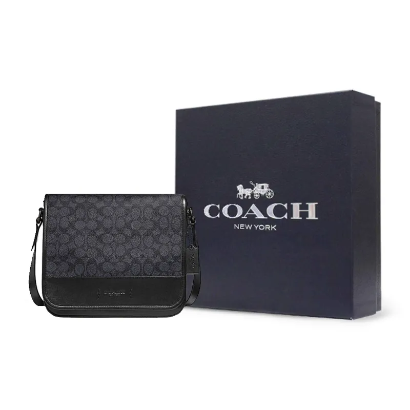 COACH Gotham Canvas With Calfskin Messenger Bag, Shoulder Bag, Crossbody Bag Medium Size Men's Charcoal Black-6