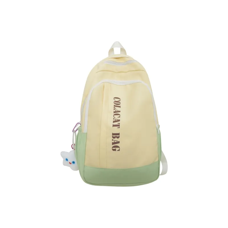 OURFUN Nylon Fabric Backpack Unisex Blue White/Yellow Green/Black White/Light Brown-5