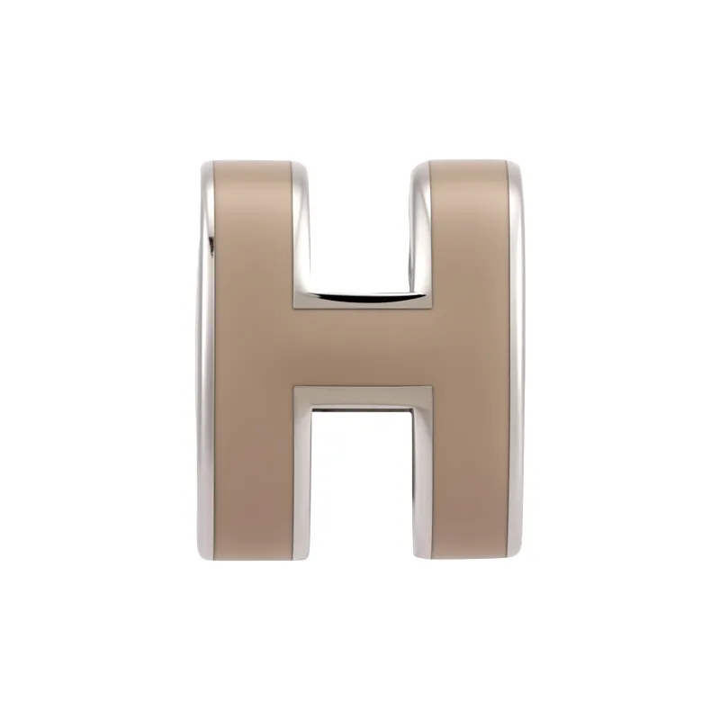 HERMES Lacquered Metal Stud Earrings Women's Ice Brown Silver Trim-1