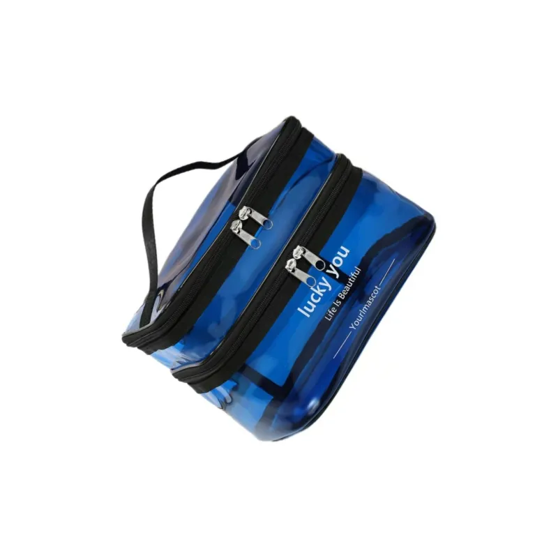 ALOENEY PVC Polyvinyl Chloride Travel Storage Bag Women's Coffee/Light Gray/Blue-8