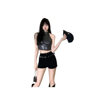 Garbege Casual Suits Women's Sequins Black Skirt Set