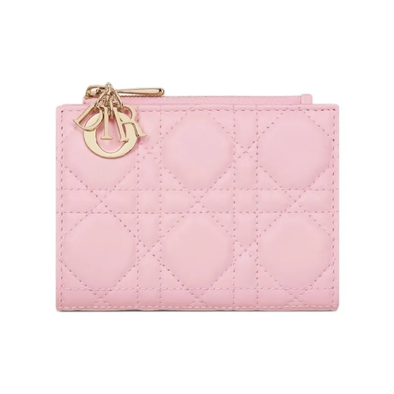 DIOR Lady Dior Sheepskin Wallet Women's Pink-0