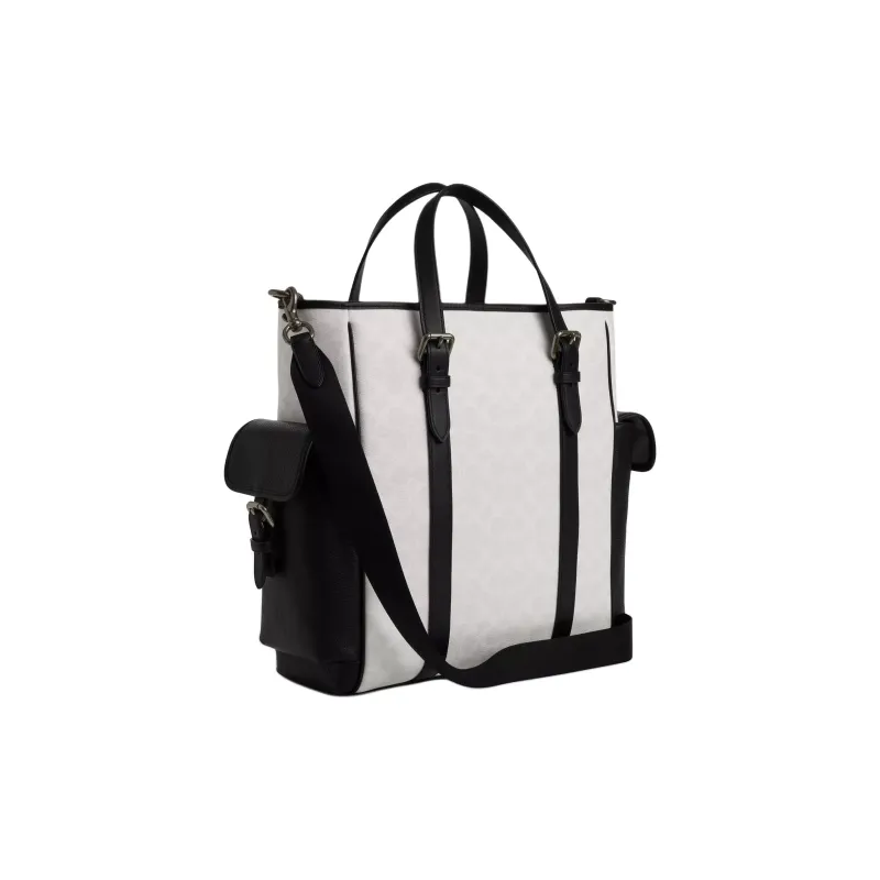 COACH Sprint Coated Canvas Tote Bag, Shopping Bag, Shoulder Bag, Crossbody Bag, Handbag Tubas Men's Chalk & Black-1