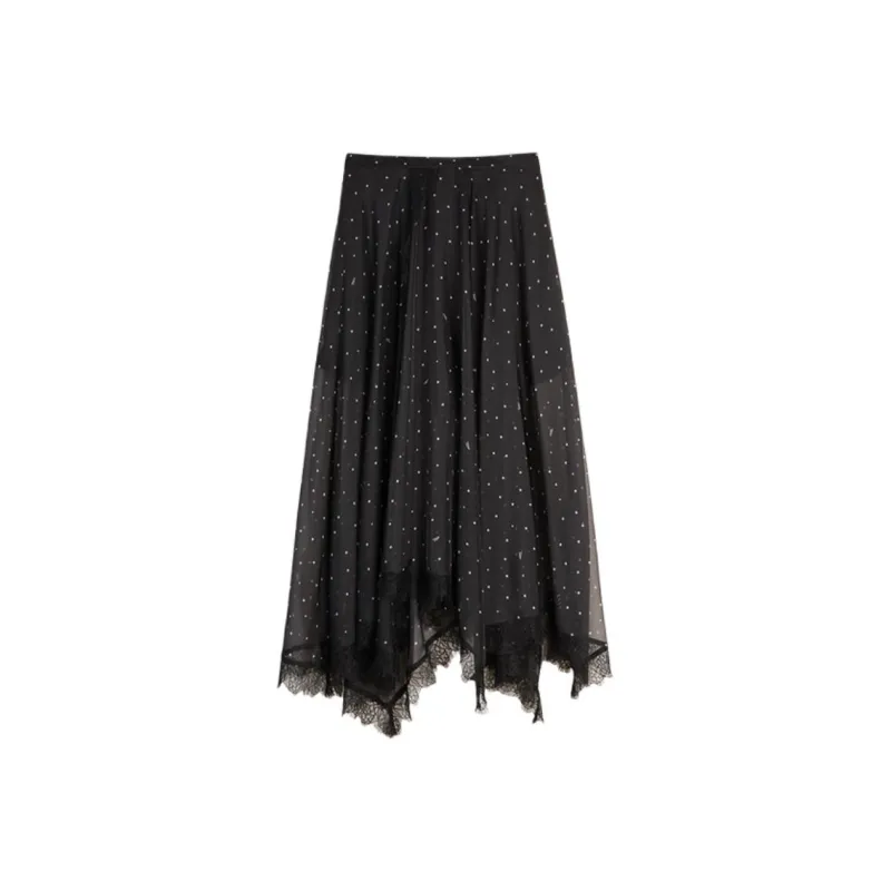ELLE Casual Long Skirts Women's Black White-0