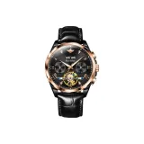 Black Leather Black Case Rose Ring Black Dial