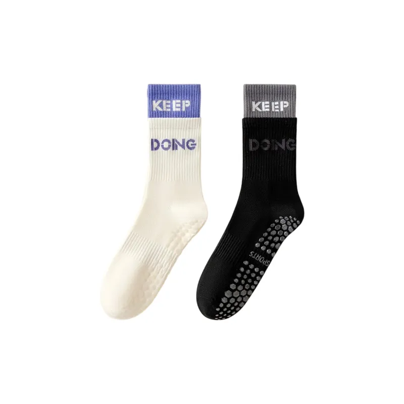 TLXT Mid Calf Socks Women's Anti Slip Silicone Sole Sports Pilates Floor Socks-7