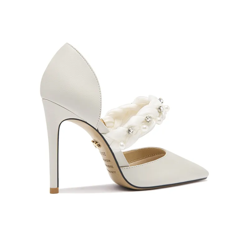 Lily Wei Brocade Strings Slim Heel High Heels Women's Ecru-1
