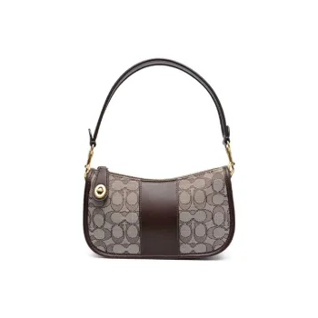 COACH Swinger Fabric With Calfskin Shoulder Bag Crossbody Bag Handbag Women's Brown