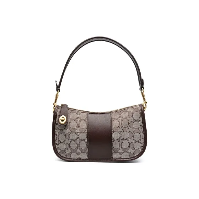 COACH Swinger Fabric With Calfskin Shoulder Bag Crossbody Bag Handbag Women's Brown-0