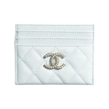 CHANEL Grain Calfskin Card Holder Women's Light Blue
