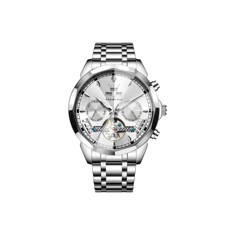 OLEVS Play The Cool Series Mechanical Movement Stainless Steel Watchband Watch Men's Watches Black Dial-5