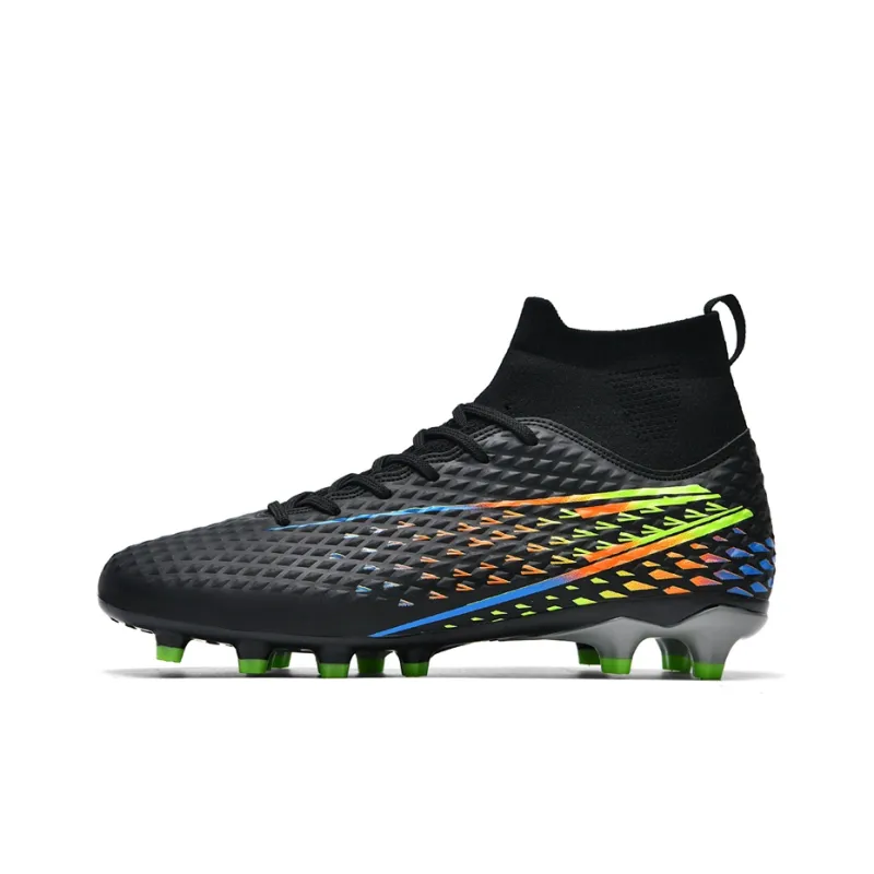 Kuding Soccer Shoes Unisex High Top Black/White/Aqua-2