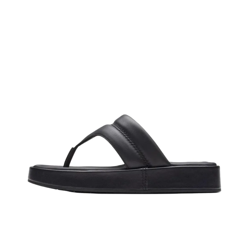 Clarks Rubber Sole Abrasion Resistant Flip Flops Women's Black-0