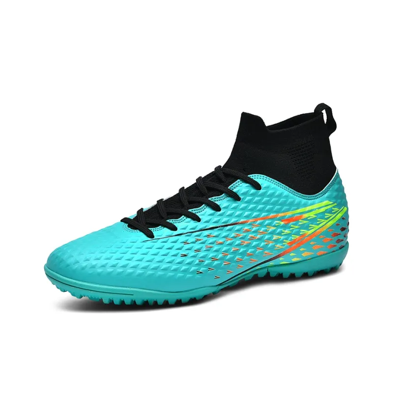 Kuding Soccer Shoes Unisex High Top Black/White/Aqua-42